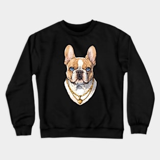 Tan and white portrait with gold chain French Bulldog Crewneck Sweatshirt